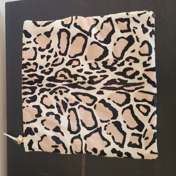 Clare Vivier Calf Hair Leopard Print Top Zip Foldover Clutch Handbag Brown Cream - Picture 2 of 8